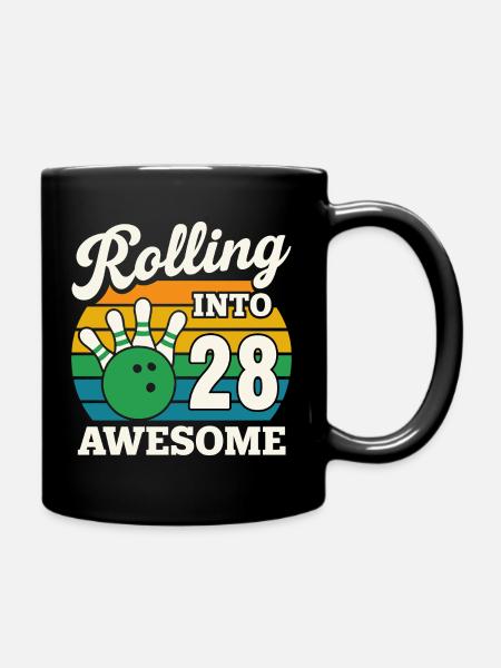 Bowling 28. Geburtstag Feier Grafik - Tasse einfarbig - Schwarz