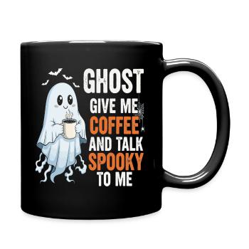 Spooky Ghost with Coffee Illustration - Full Colour Mug - black - Right