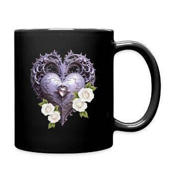 Coeur décoratif avec des roses blanches - Mug uni - noir - Droite
