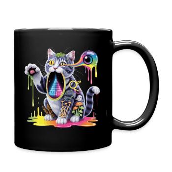 Psychedelic Cat Surreal Art Design - Full Colour Mug - black - Right