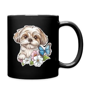 Shih Tzu und Schmetterling - Tasse einfarbig - Schwarz - Rechts