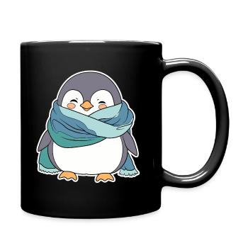 Cozy Penguin in Winter Scarf - Full Colour Mug - black - Right