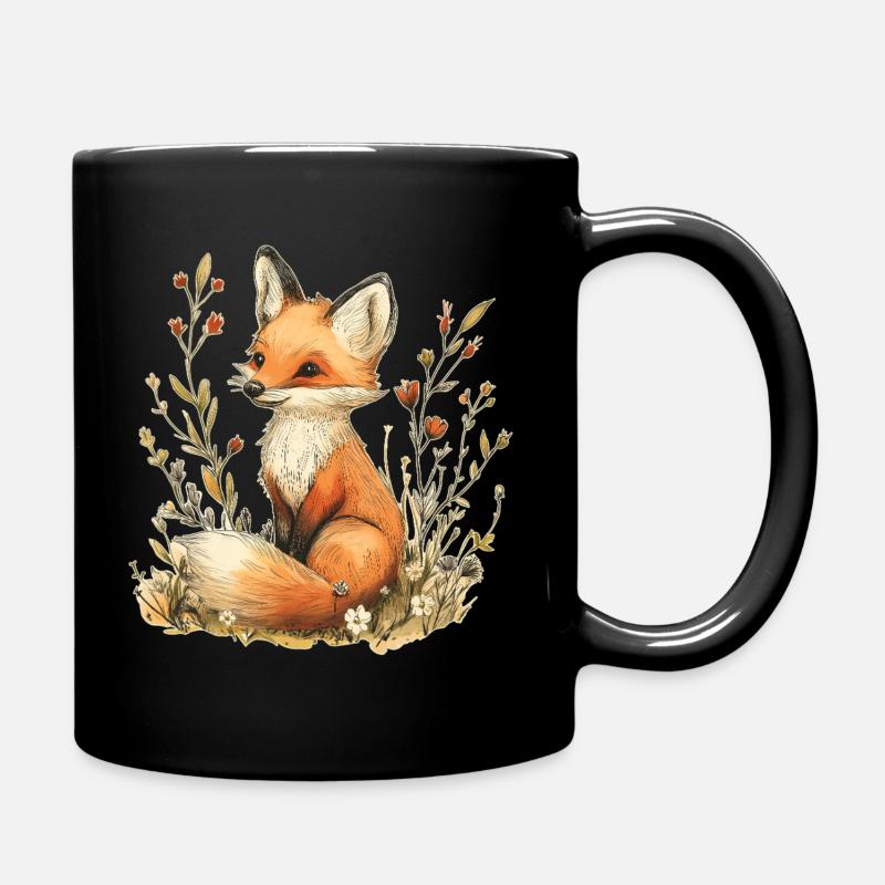 Fuchs mit Blumen - Tasse einfarbig - Schwarz