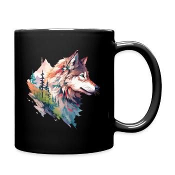 Wolf Wolf's Head Forest Nature Mountains Wilderness Colorful - Full Colour Mug - black - Right