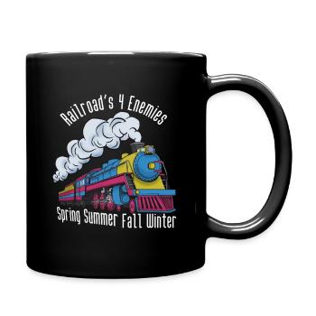 Bunte Dampfokomotive Jahreszeiten, Verspätung Bahn - Tasse einfarbig - Schwarz - Rechts