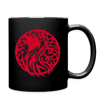 Roter Wikingerwolf und Talisman des Glücks - Tasse einfarbig - Schwarz - Rechts