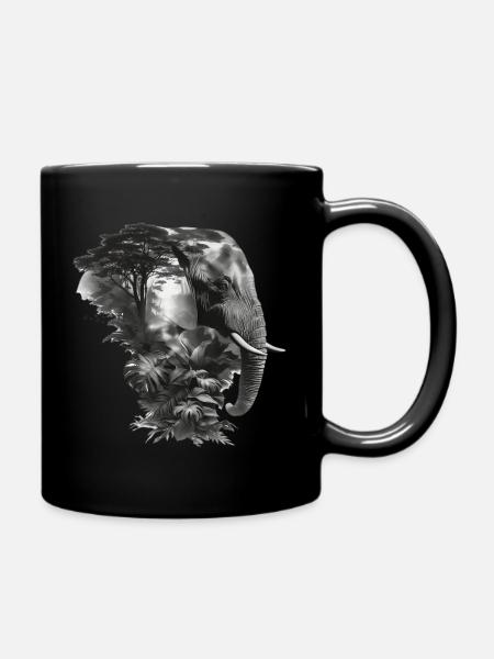 Elephant Jungle Silhouette Double - Full Colour Mug - black