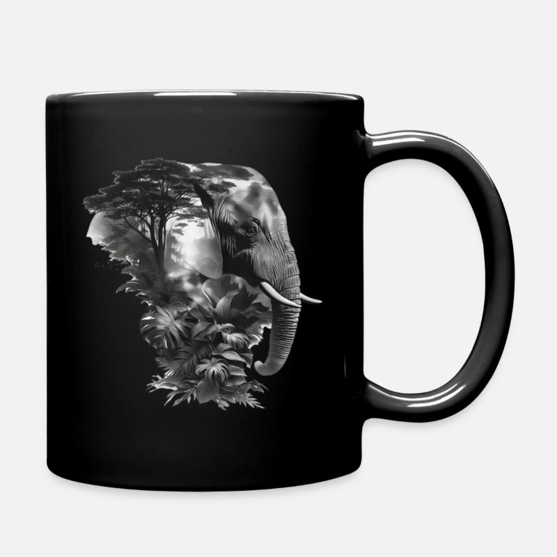 Elephant Jungle Silhouette Double - Full Colour Mug - black
