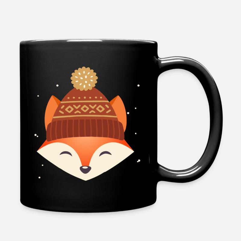 Jolie tête de renard avec chapeau d’hiver – motif d’hiver - Mug uni - noir