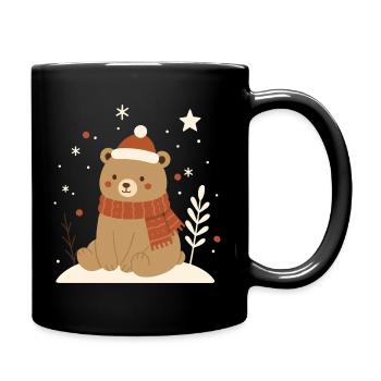 Bear with Santa hat – animal motif for winter - Full Colour Mug - black - Right