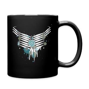 Boho Feder Halskette in Türkis und Weiß - Tasse einfarbig - Schwarz - Rechts