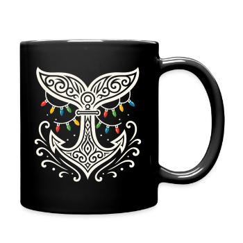 Maritime Weihnachten Walflosse mit Anker  - Tasse einfarbig - Schwarz - Rechts