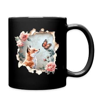 Fuchs mit Schmetterling - Tasse einfarbig - Schwarz - Rechts