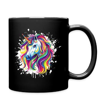  Einhorn Portrait Unicorn - Tasse einfarbig - Schwarz - Rechts
