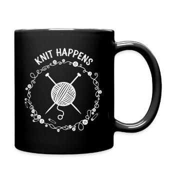 Knit Happens Wolle Stricken - Tasse einfarbig - Schwarz - Rechts