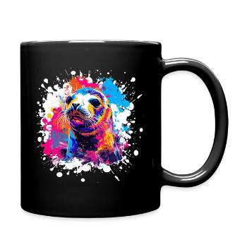 Farbexplosion Seehund Popart - Tasse einfarbig - Schwarz - Rechts