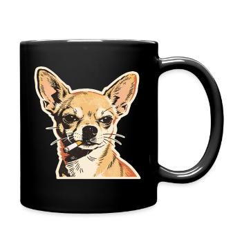 Chihuahua fumant : design de mème de chien drôle - Mug uni - noir - Droite