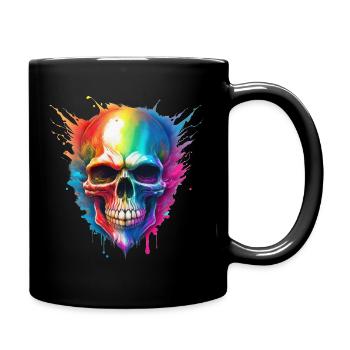 Regenbogen-Schädel Farbexplosion - Tasse einfarbig - Schwarz - Rechts