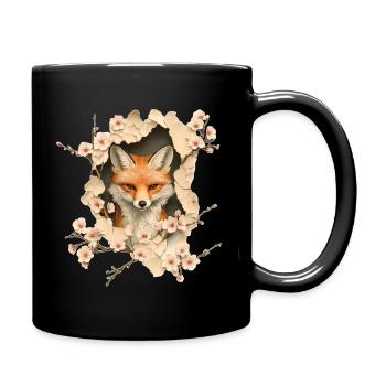 Fuchs mit Kirschblüten - Tasse einfarbig - Schwarz - Rechts