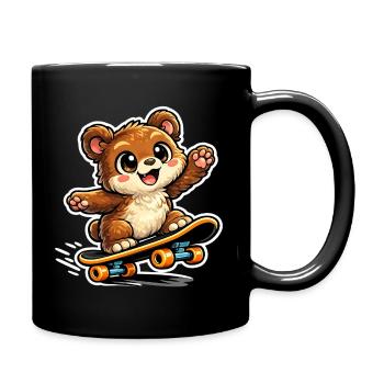 Kuschelbär Skateboard-Abenteuer - Tasse einfarbig - Schwarz - Rechts
