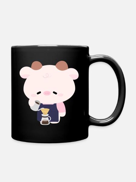 Kawaii Cow Barista - Full Colour Mug - black