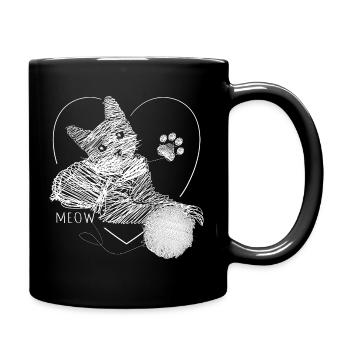 Miaou cadeau en forme de boule de laine en forme de chat - Mug uni - noir - Droite
