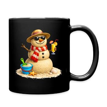 Sand-Schneemann am Strand mit Cocktail  - Tasse einfarbig - Schwarz - Rechts