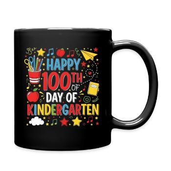 100 Days of Kindergarten Happy 100th Day of School - Full Colour Mug - black - Right