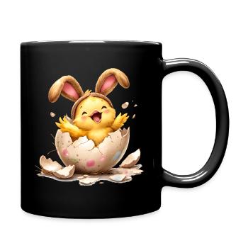 Küken mit Hasenohren im Osterei  - Tasse einfarbig - Schwarz - Rechts
