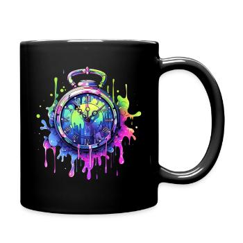 Colorful clock with splashes of color - Full Colour Mug - black - Right