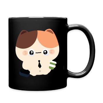 Kawaii Heulende Katze mit Kaffee - Tasse einfarbig - Schwarz - Rechts