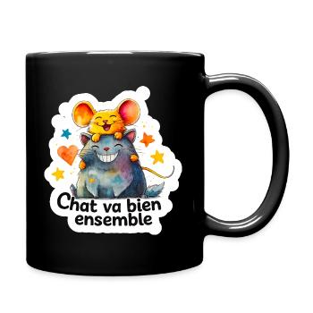 Chat et Souris Heureux Ensemble - Mug uni - noir - Droite