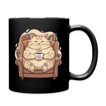 Cuddly kitten with heart coffee - Full Colour Mug - black - Right