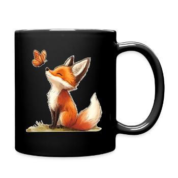Fox with Butterfly - Full Colour Mug - black - Right