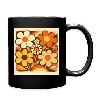 Retro flowers in shades of yellow - Full Colour Mug - black - Right