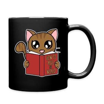 Cute Cat Reads How to Rule the World - Full Colour Mug - black - Right