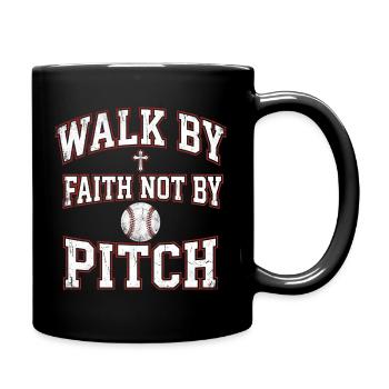 Marchez par la foi, pas par le lancer Baseball chrétien - Mug uni - noir - Droite