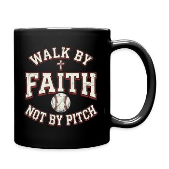 Marchez par la foi, pas par le lancer Baseball chrétien - Mug uni - noir - Droite