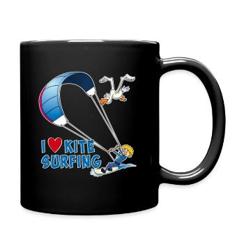 Ich liebe Kitesurfen – lustige, cartoonartige Zeichnungen - Tasse einfarbig - Schwarz - Rechts