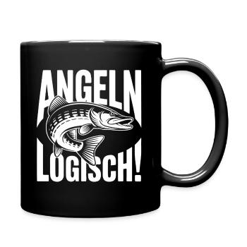 Angeln Logisch - Tasse einfarbig - Schwarz - Rechts