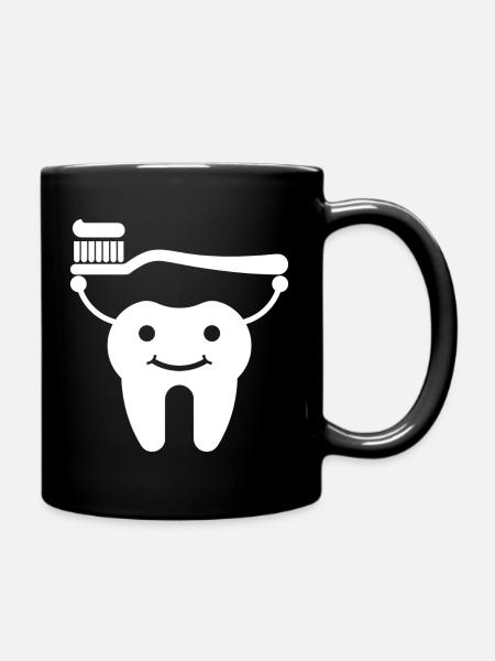 Zahn mit Zahnbürste und Zahnpasta - Tasse einfarbig - Schwarz