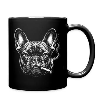 Bulldogge-Rauch-Schablone Porträt - Tasse einfarbig - Schwarz - Rechts