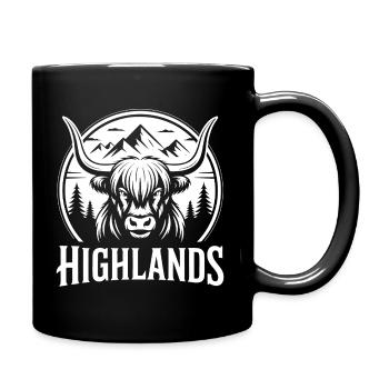 Highland Kuh Berglandschaft Rundlogo - Tasse einfarbig - Schwarz - Rechts