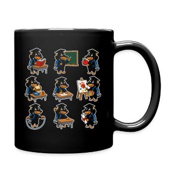 100 Days School Dachshund School Activities Doxie - Full Colour Mug - black - Right