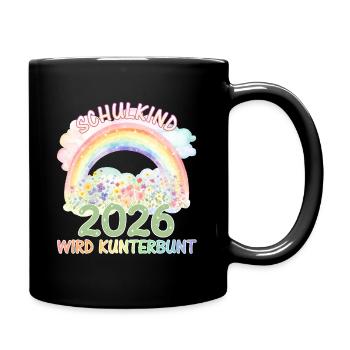 Schulkind 2026 - Regenbogen & Blumen - Kunterbunt - Tasse einfarbig - Schwarz - Rechts