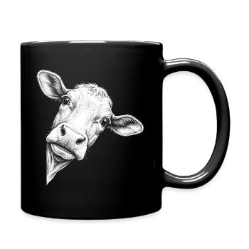 Lustige peeking Kuh - Tasse einfarbig - Schwarz - Rechts