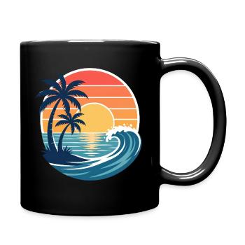 Sonnenuntergang Strandpalmen - Tasse einfarbig - Schwarz - Rechts