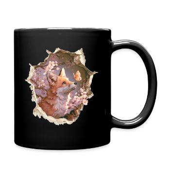 Fox with Butterfly - Full Colour Mug - black - Right
