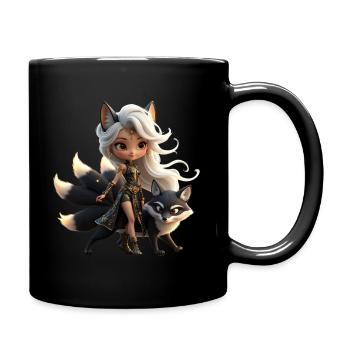 Kitsune-Krieger Goldene Fantasie - Tasse einfarbig - Schwarz - Rechts
