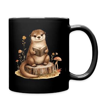 Otter Reading Fall Cozy Book Lover - Full Colour Mug - black - Right